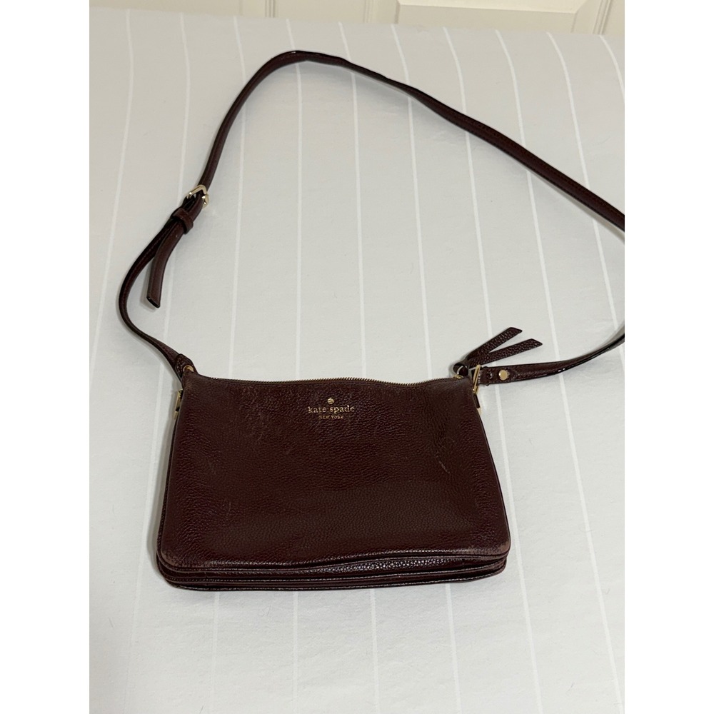 Kate Spade New York Burgundy Pebbled Leather Triple Gusset CrossbodyBag PXRU5491